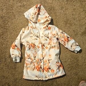 SHEIN Cream Pink Floral Print Hooded Jacket